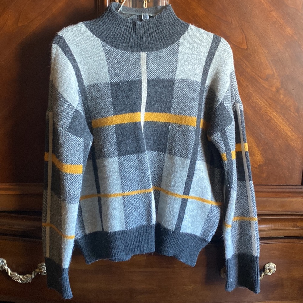 Marled Checked sweater, grey & gold, sz medium